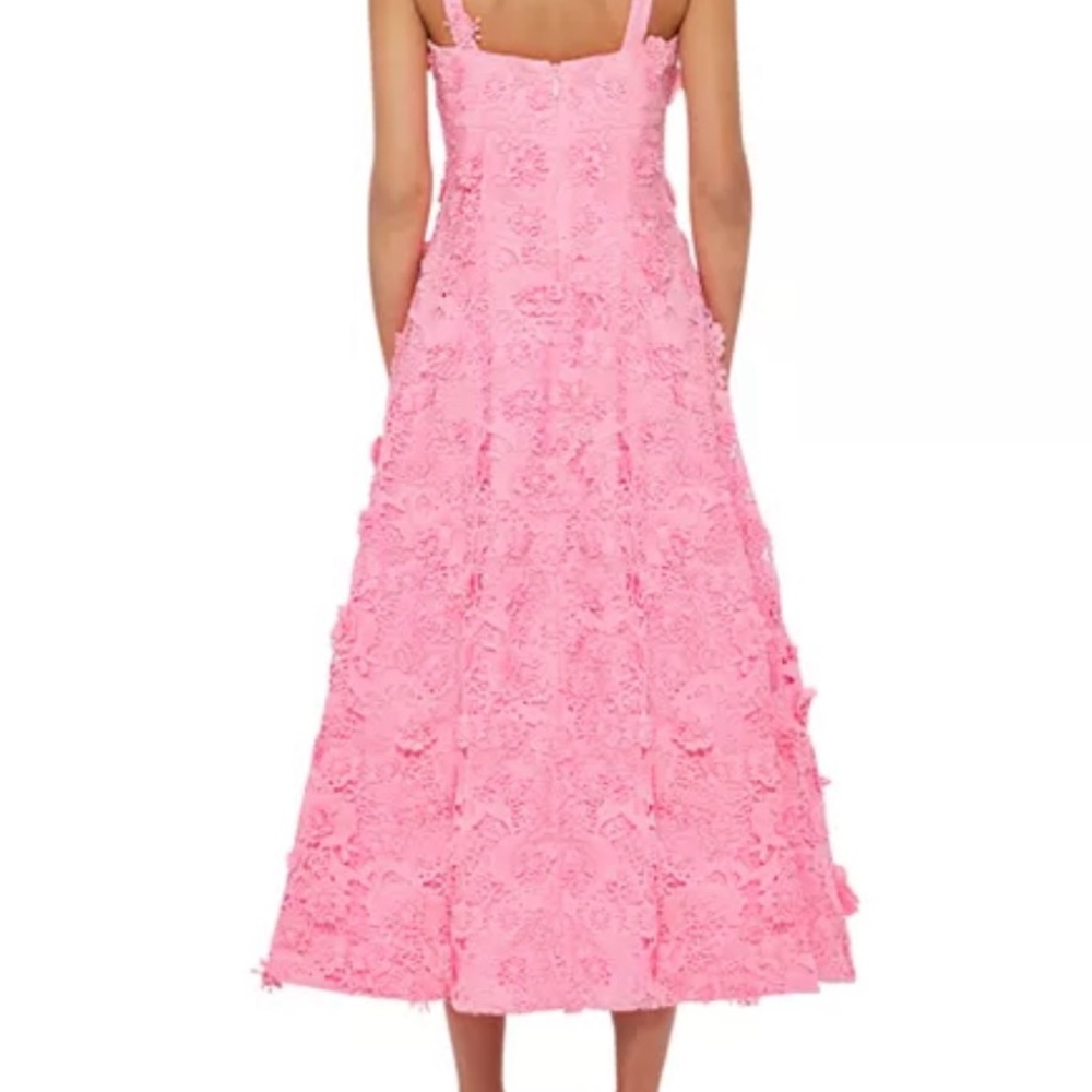 Textured Pink Floral Midi Dress with Straps